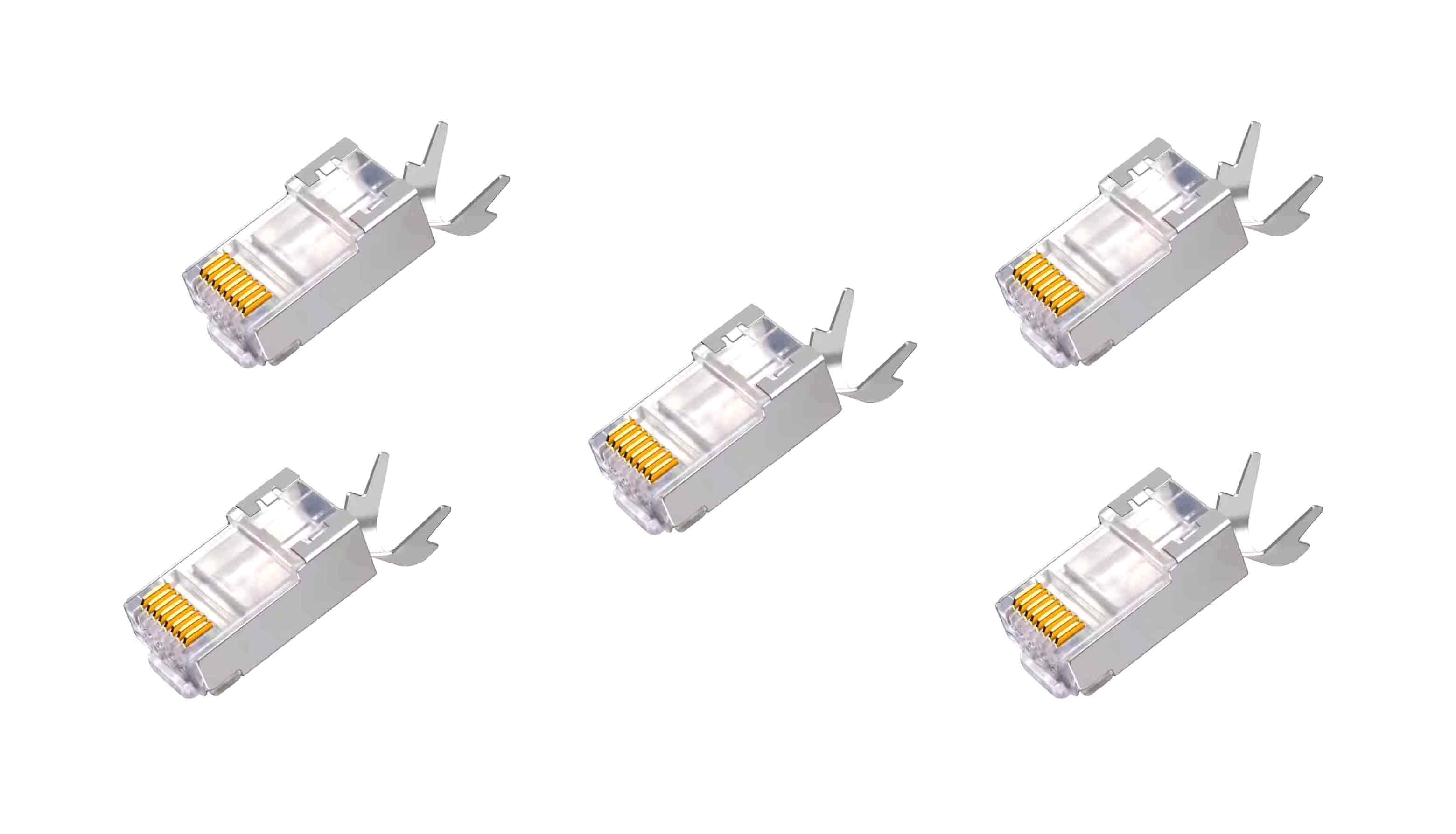 BOXNUBE RJ45 Cat7 Cat6A Crimping Connectors 8P8C Modular Plug 3 Prong Shielded FTP / STP Metal Connector | Dovetail Clip Design BOXNUBE RJ45 Cat7 Cat6A Crimping Connectors 8P8C Modular Plug 3 Prong Shielded FTP / STP Metal Connector | Dovetail Clip Design